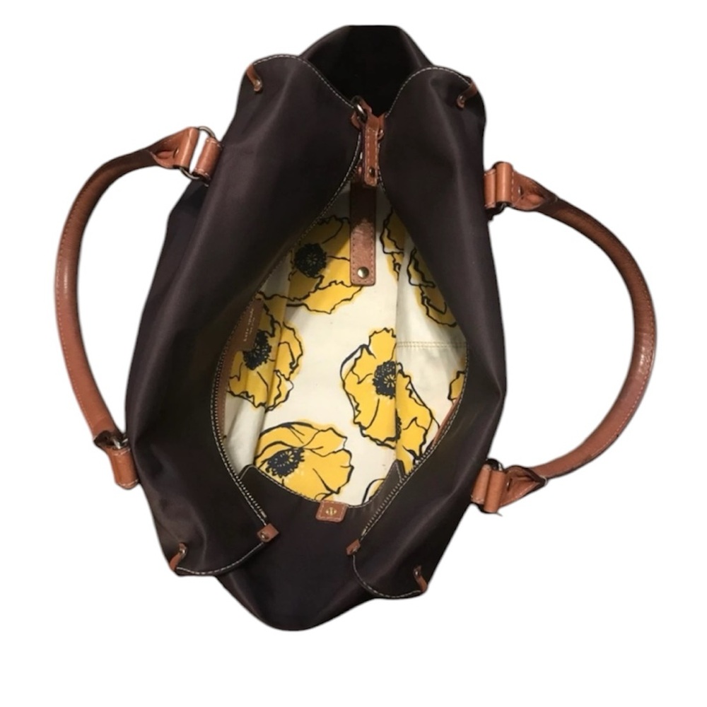 Kate Spade Vintage Brown Nylon & Tan Leather Trim & Handled Women's Satchel - Picture 8 of 16